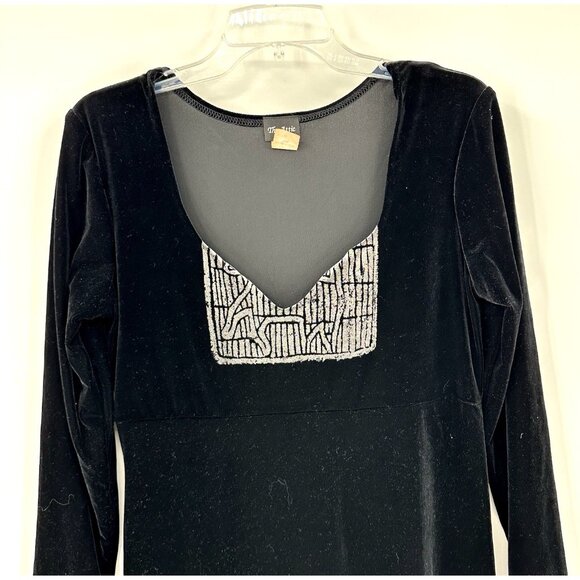 vintage 90s VELVET MIDI DRESS emo goth thigh high slit Y2K retro lbd black M - Picture 3 of 8